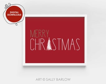 Merry Christmas Print | Printable Home Decor | Modern Christmas Wall Art