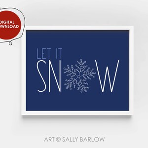 Let It Snow Blauer Weihnachtsdruck | Druckbare Wohnkultur | Moderne weihnachtliche Wandkunst