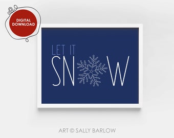 Let It Snow Blue Christmas Print | Printable Home Decor | Modern Christmas Wall Art