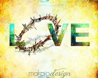 Easter Crown of Thorns LOVE Teal & Orange Christian Art Gallery Wrapped Canvas