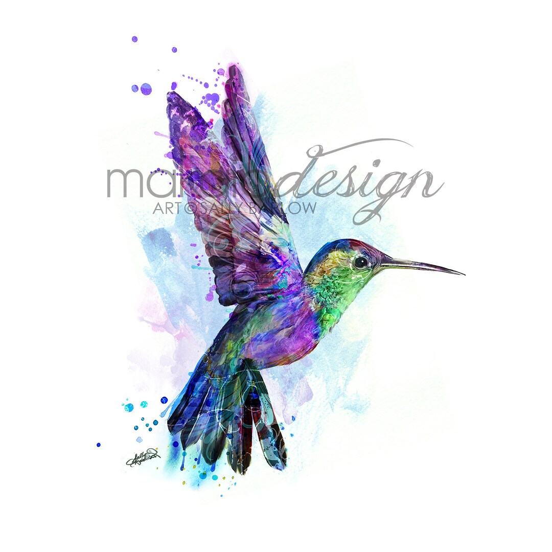Stunning Watercolor Hummingbird Mixed Media Art Painting Wall Decor I ...