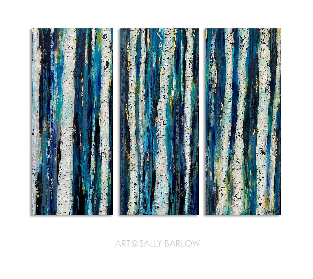 Original Aspen Birch Tree Mixed Media Painting "sapphire Forest ...