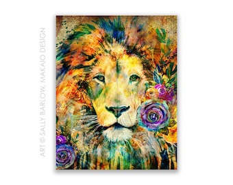 8x10 Art Print ~ Garden of the Wild Lion with Vintage Background