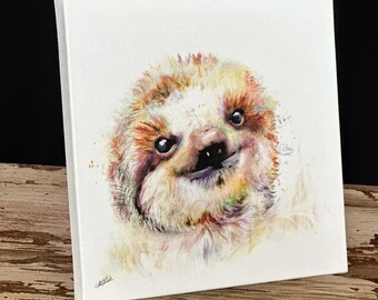 6x6 Baby Sloth Easel Back Canvas