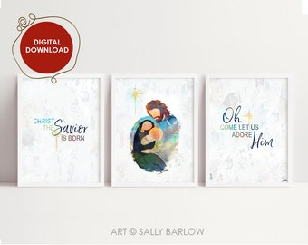 Gallery Set of 3 Colorful Nativity Christmas Art | Printable Home Decor | Christmas Wall Art Print