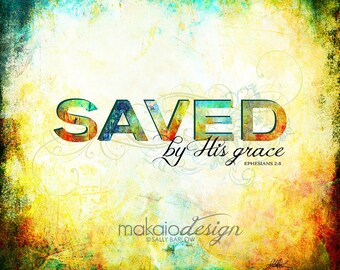 SAVED by His grace Teal & Orange Christian Art Gallery Wrapped Canvas