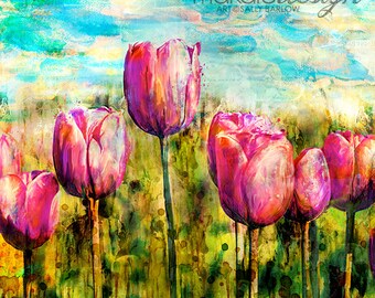 Pink Tulip Floral Art *BRIGHT & BEAUTIFUL* Wall Decor Canvas Prints