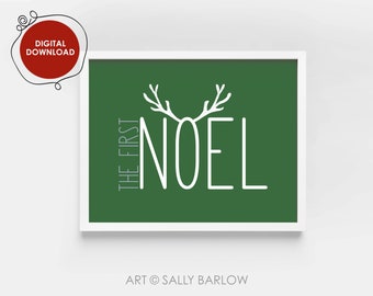 The First Noel Antlers Christmas Print | Printable Home Decor | Modern Christmas Wall Art