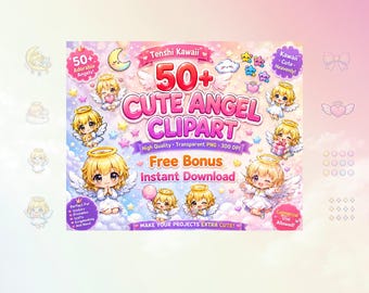 Tenshi Kawaii Angel Clipart Bundle, Pastel Characters, PNG Stickers (Instant Download)