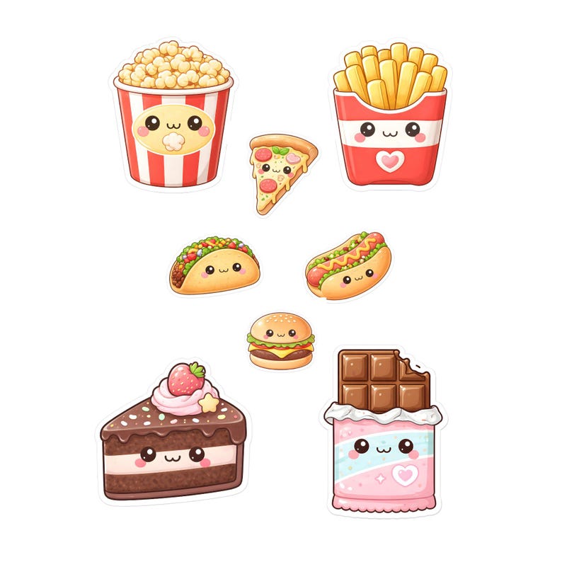 30 Printable cute drawings kawaii foods PNG Bundle, Clipart Icons, Colorful Food Transparent Icons (Instant Download) image 7