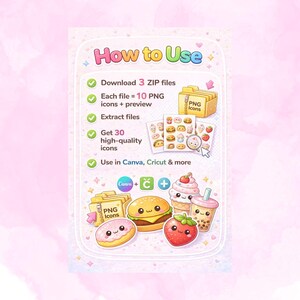 30 Printable cute drawings kawaii foods PNG Bundle, Clipart Icons, Colorful Food Transparent Icons (Instant Download) image 9