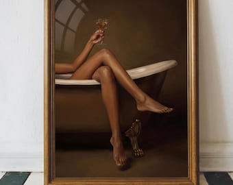 Dark Moody Feminine Bathroom Wall Art, Glamorous Clawfoot Tub Print, Sassy Elegant Decor, Spa Chic Statement Poster