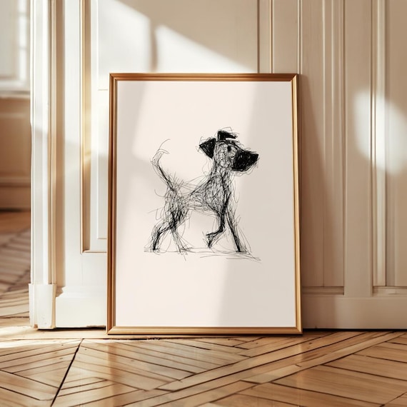 Dog Line Art Print, Playful Scribble Puppy Sketch, Minimalist Modern Wall Decor, Trending Dog Gifte fully, Expressive Digital Download
