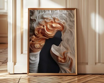 Abstract Woman Silhouette Mothers Day Wall Art Flowing Hair Modern Minimalist Print