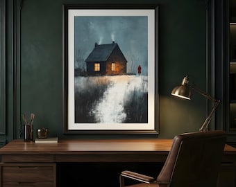 Moody Wall Art House Portrait, Housewarming Gift Print, New Homeowner Wall Art, First Home Print, Moving Away Gift, Digital Download