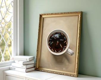 Tiny Swimmers Swimming In Coffee | Coffee Lover Gift Print | Funny Kitchen Wall Art | Whimsical Home Decor | Digital Download