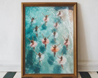 Tiny Swimmers Wall Art digital Print, Beach Ballerinas Wall decor Ocean Callet Painting Download