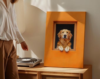 Artistic Vibrant Golden Retriever Dog Wall Art Print, Modern Illustrative Home Decor, Highresolution Downloadable Dog Lover Gift