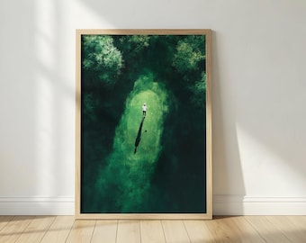 Tiny Green Golfers Wall Art Print | Golf Gift For Dad | Aerial Golf Course Oil Painting | Man Cave Decor | Digital Download