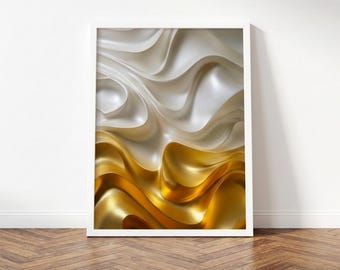 Gold Wave Wall Art Print, Textured Abstract, Luxury Gold Decor, 3D Wall Art Printable, Modern Home Print Digital Download