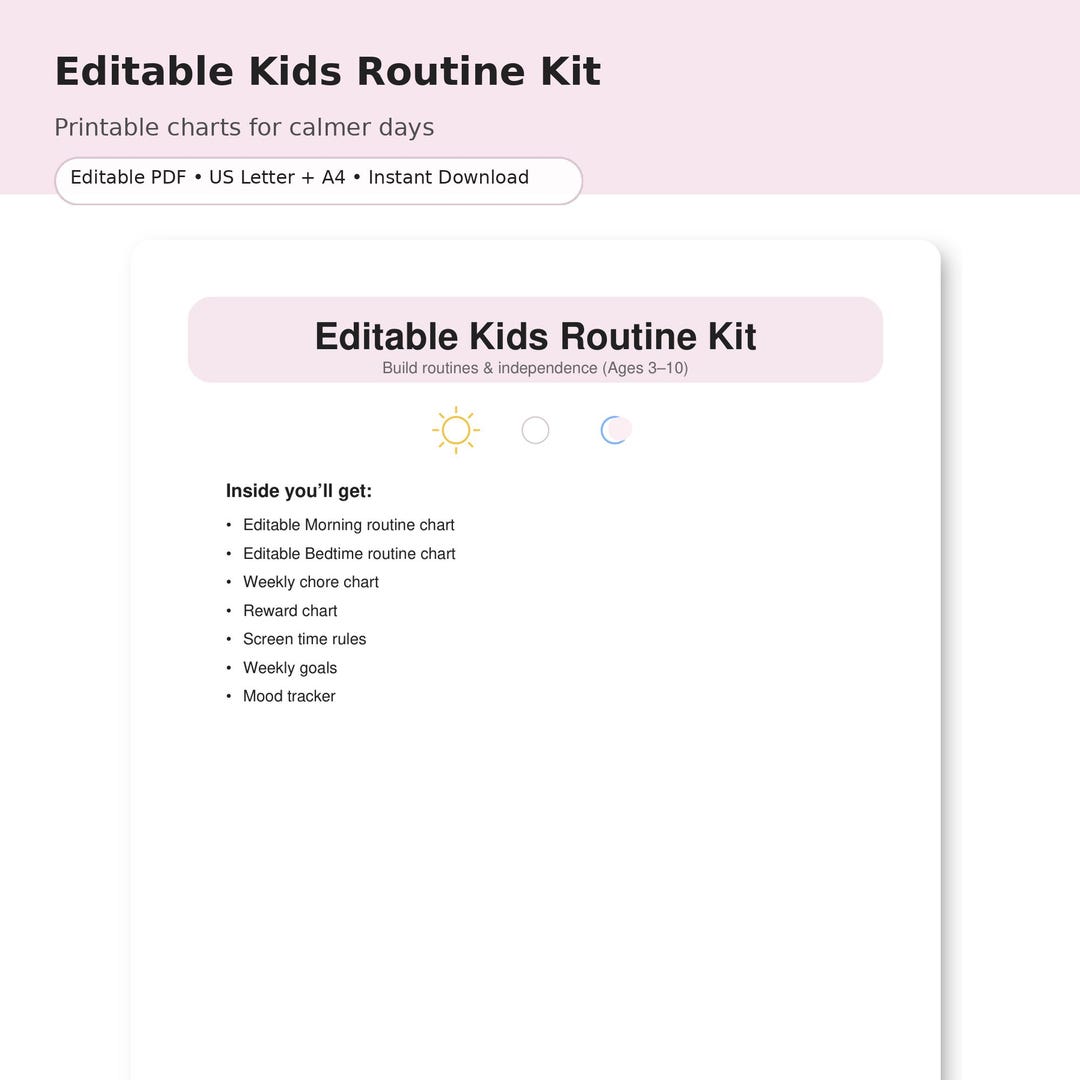 Editable Kids Routine Chart Bundle | Morning & Bedtime Routine | Chore ...