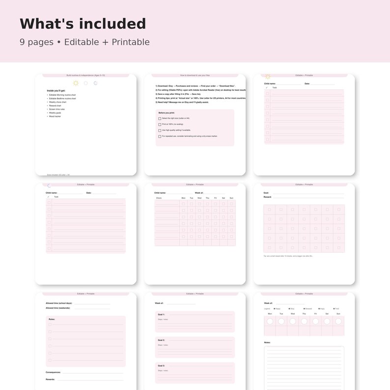 Editable Morning and Bedtime Routine Charts for Kids | Fillable PDF ...