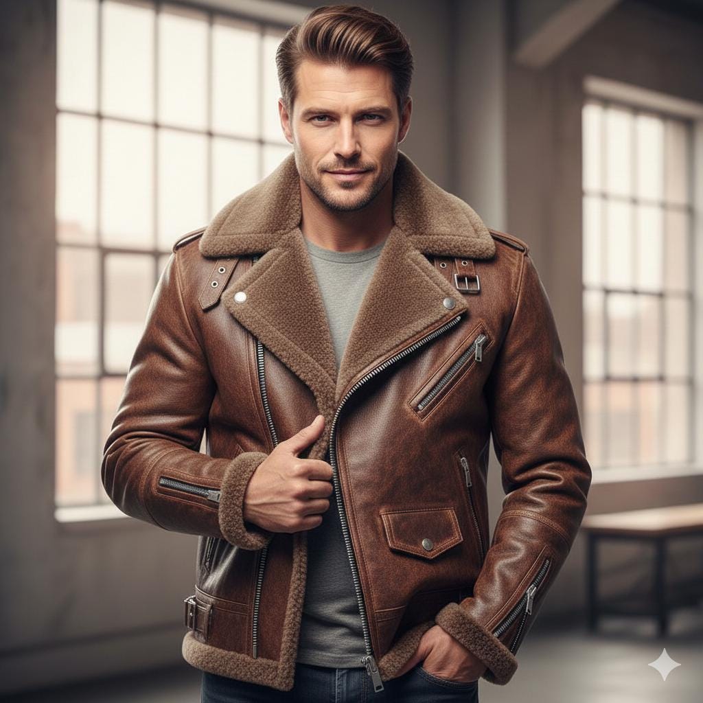 Double Zip Brown Leather Jacket - Etsy