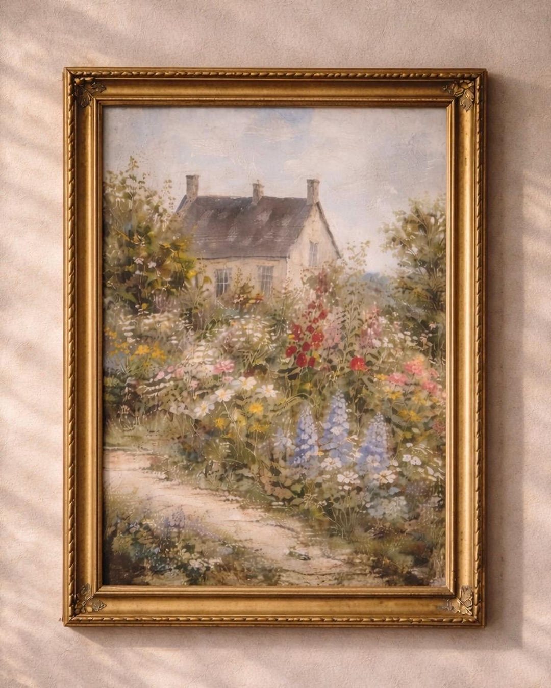 Vintage Cottage Garden Wall Art, English Countryside Floral Painting ...