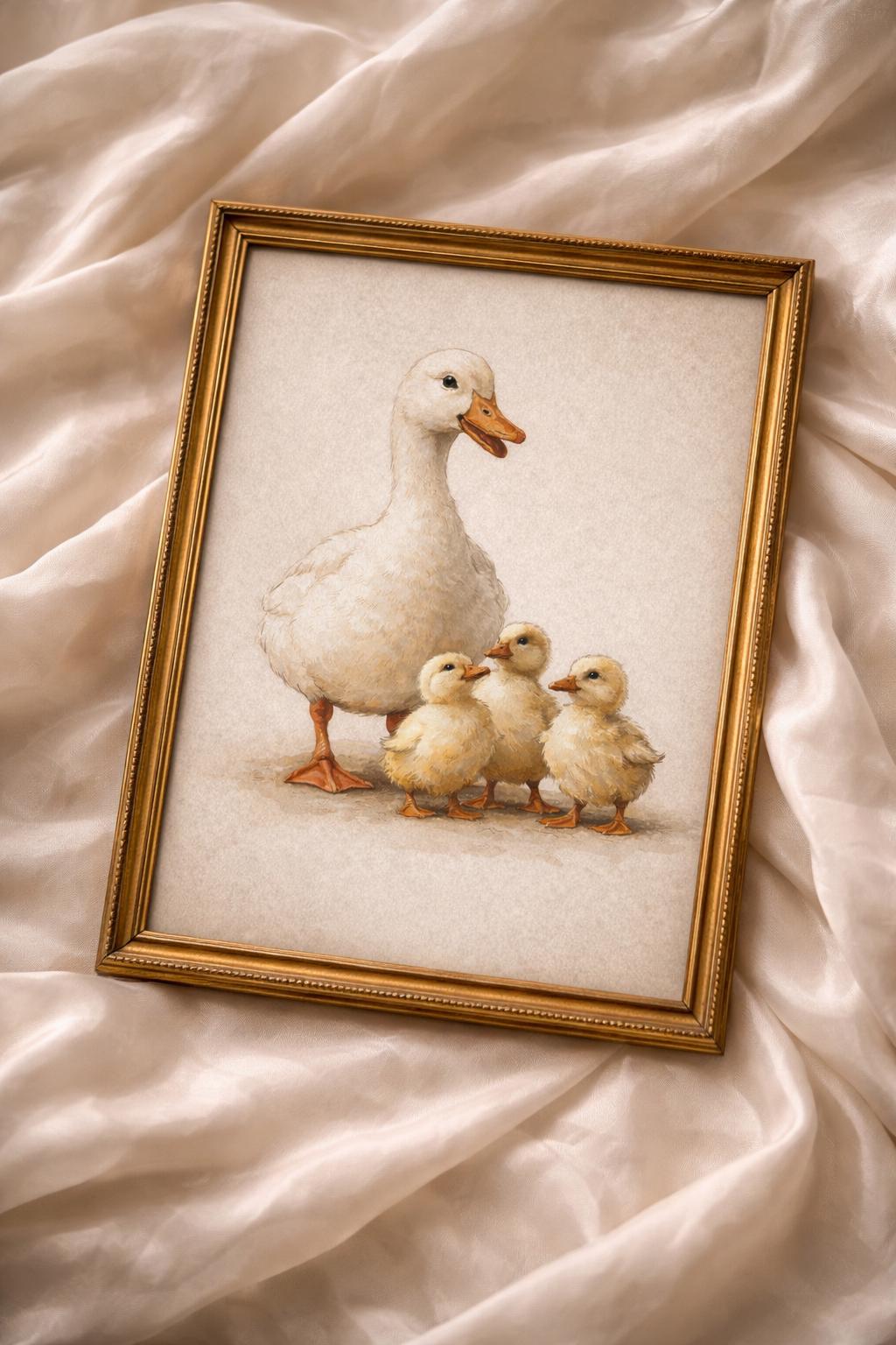 Vintage Duck and Ducklings Printable Wall Art, Mother Duck Nursery ...