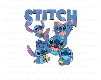 Retro Stitch PNG, Cute Floral Disney Stitch Sublimation Design, Groovy Cartoon Character PNG, Digital Download, PNG Lilo and Stitch Clipart