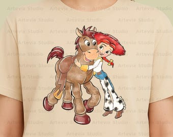 Toy Story retro png, Jessie y Bullseye png, Viaje a Disneyworld png, Vacaciones familiares png, Regalo para amantes de Pixar, Estilo de dibujos animados retro
