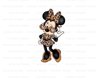 Leopard Minnie Mouse PNG file, Minnie Pink Glitter, Minnie Sublimation Design, Animal Kingdom Png, Digital Download