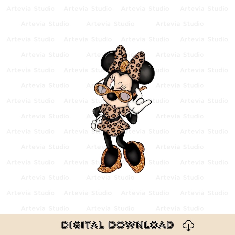May include: A digital download graphic of a cartoon character in a leopard print outfit, sunglasses, and a bow. The character is making a hand gesture. The image has the text "DIGITAL DOWNLOAD" at the bottom.