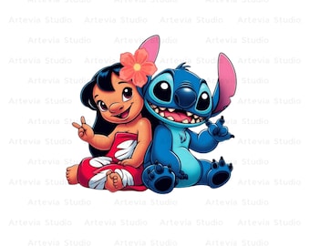 lilo and stitch png clipart, watercolor background, stitch png, lilo png, cute stitch, Best friends, instant download