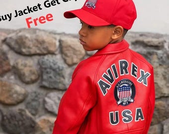 Kids Avirex Bomber Jacket with Free Hat | Boys Girls Winter Flight Coat