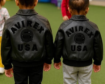 Handmade Kids Avirex Leather Jacket: Retro USA Bomber