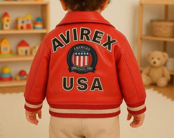 Handmade Kids Avirex Style Leather Jacket: Retro USA Bomber