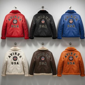 Avirex USA Leather Jacket for Men Aviator Winter Biker Pilot Coat, Luxury Streetwear Jacket image 12
