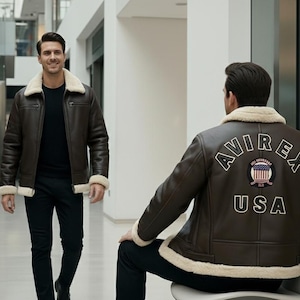 Avirex USA Leather Jacket for Men Aviator Winter Biker Pilot Coat, Luxury Streetwear Jacket image 1