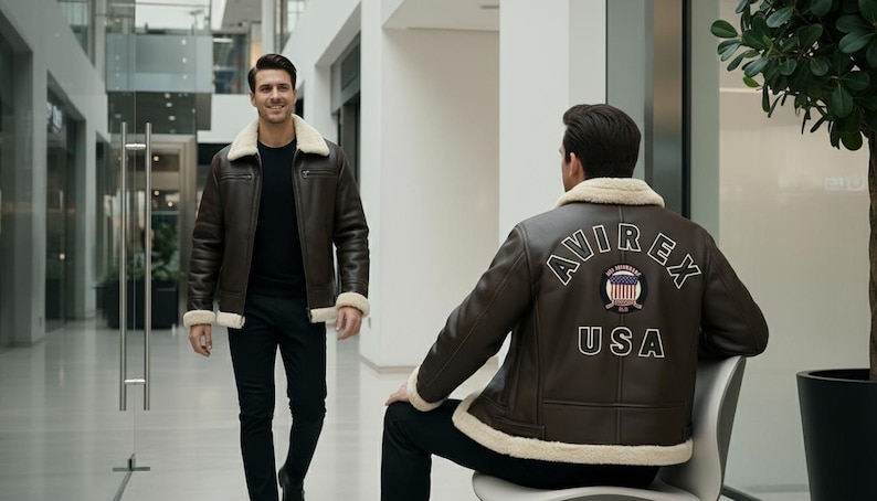 Avirex USA Leather Jacket for Men Aviator Winter Biker Pilot Coat, Luxury Streetwear Jacket image 1