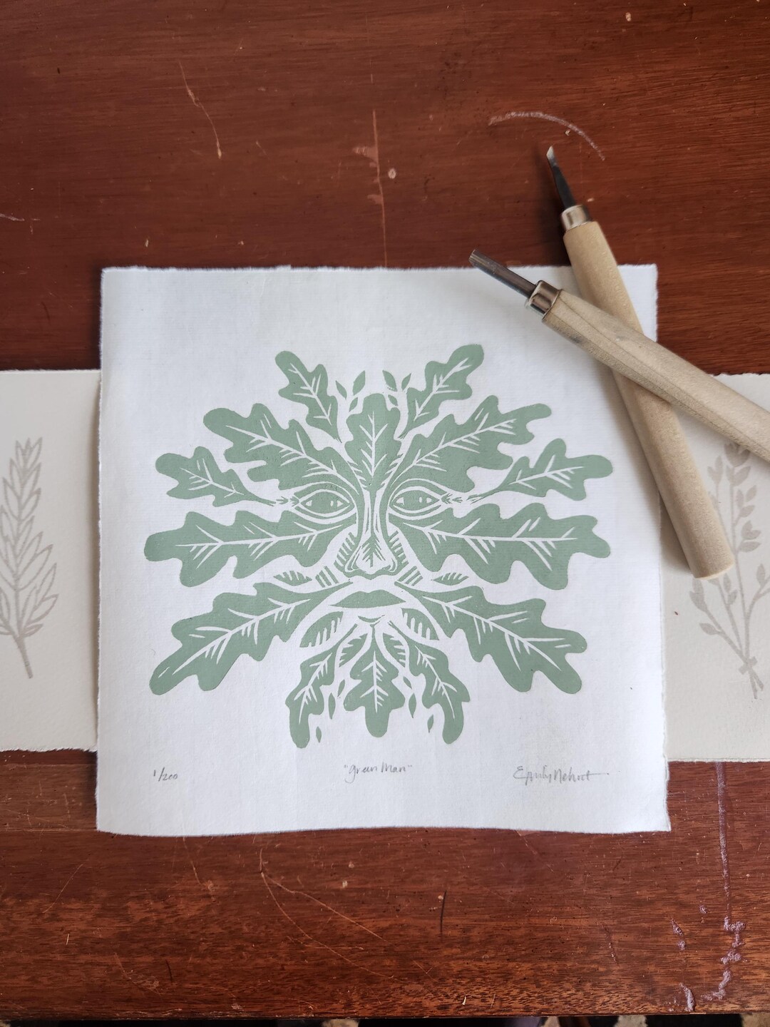 Green Man - Original Linocut Block Print | Oak King - Folklore - Celtic ...