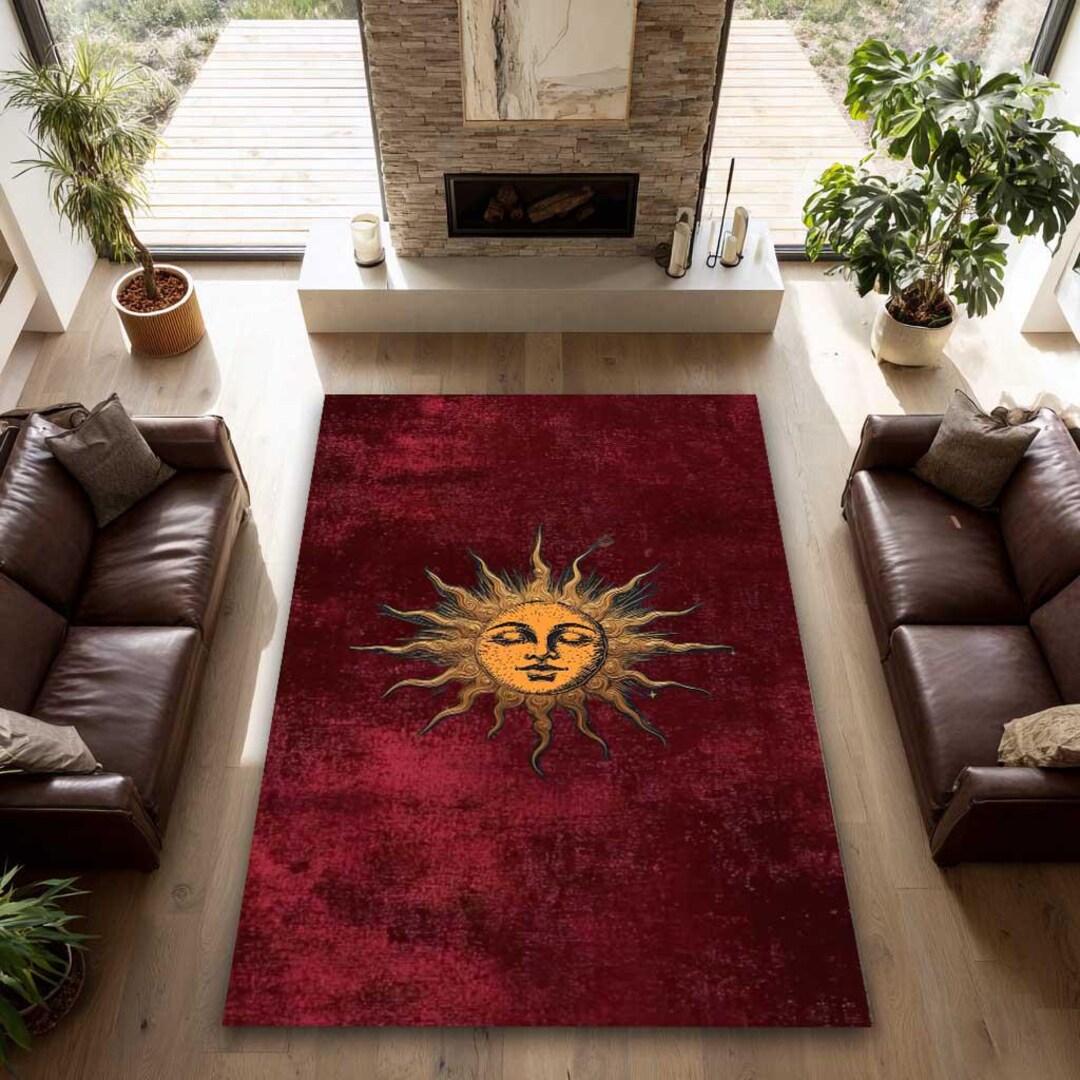Celestial Sun Face Area Rug, Vintage Boho Sun Carpet, Astrology Decor ...