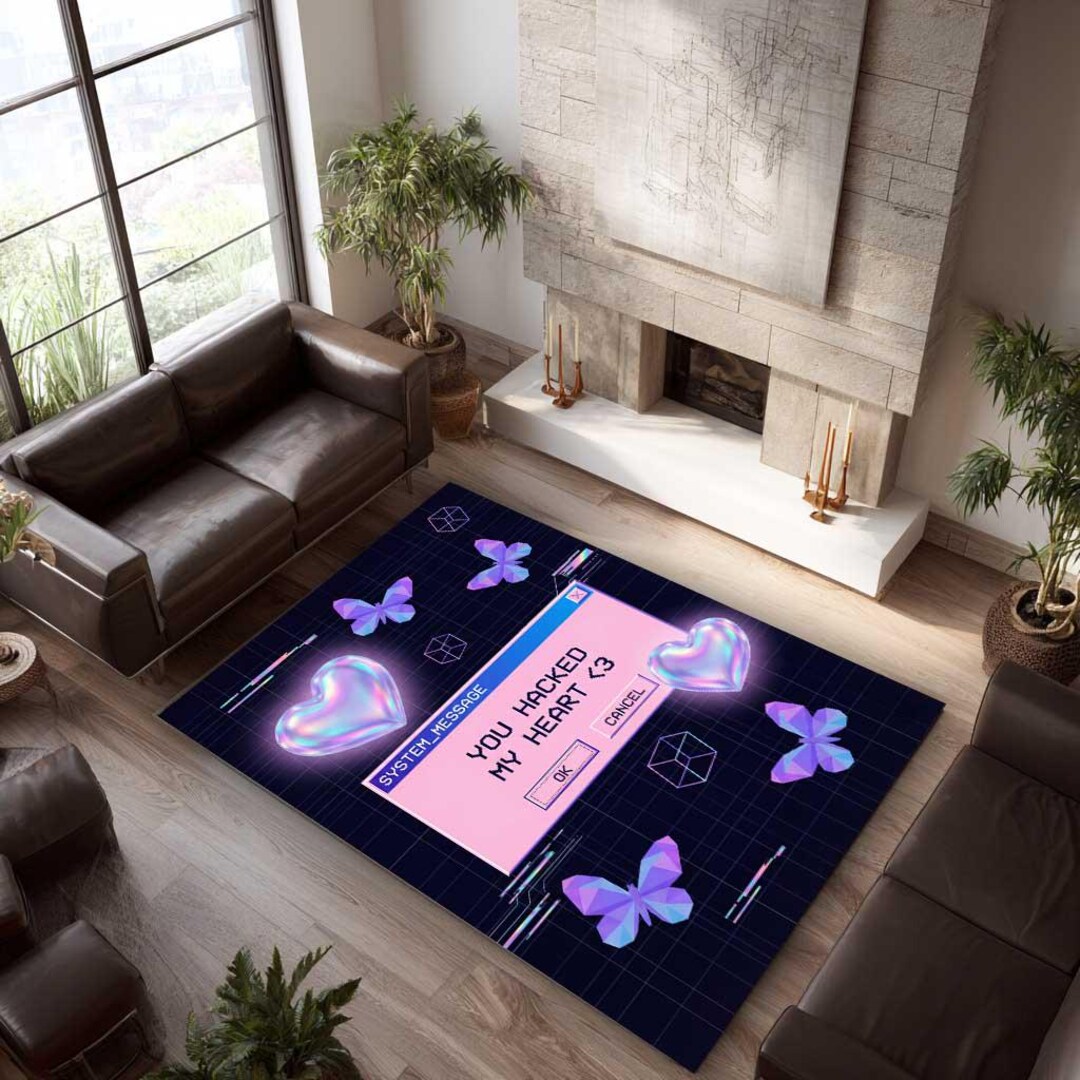 Cyber Rug Y2K Vaporwave Valentine Rug, You Hacked My Heart Retro Windows ...