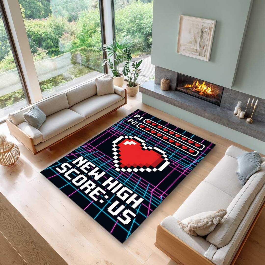 Retro Gamer Couple Health Bar Rug, P1 P2 Heart Loading Valentines Gift ...