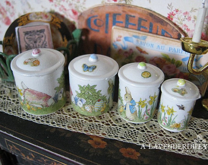 Peter Rabbit Easter Egg Hunt Kitchen Canisters for Dollhouse 1/12 Scale