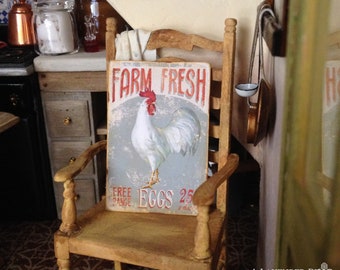 Rooster Farm Fresh Eggs Shabby Print for Dollhouse Miniature
