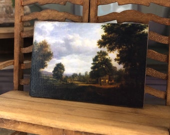 Miniature Painting English Countryside Landscape Wooden Panel Nasmyth 18th Century for Dollhouse 1/12th scale Miniature