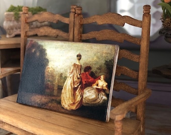 Miniature Painting Watteau 18th Century Wooden Panel for Dollhouse 1/12th scale Miniature