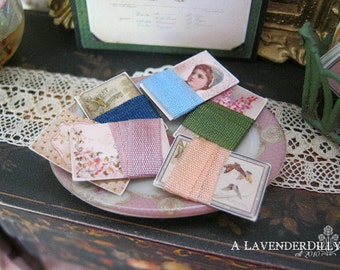 Distressed/Vintage Ribbon Cards for Dollhouse Miniature Sewing. 1:12th scale