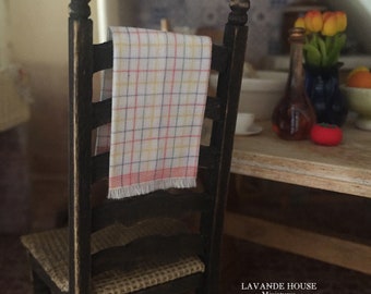 Homespun Multi Colour Tradtional Fringed Tea Towel for Dollhouse, 1:12 scale Miniature